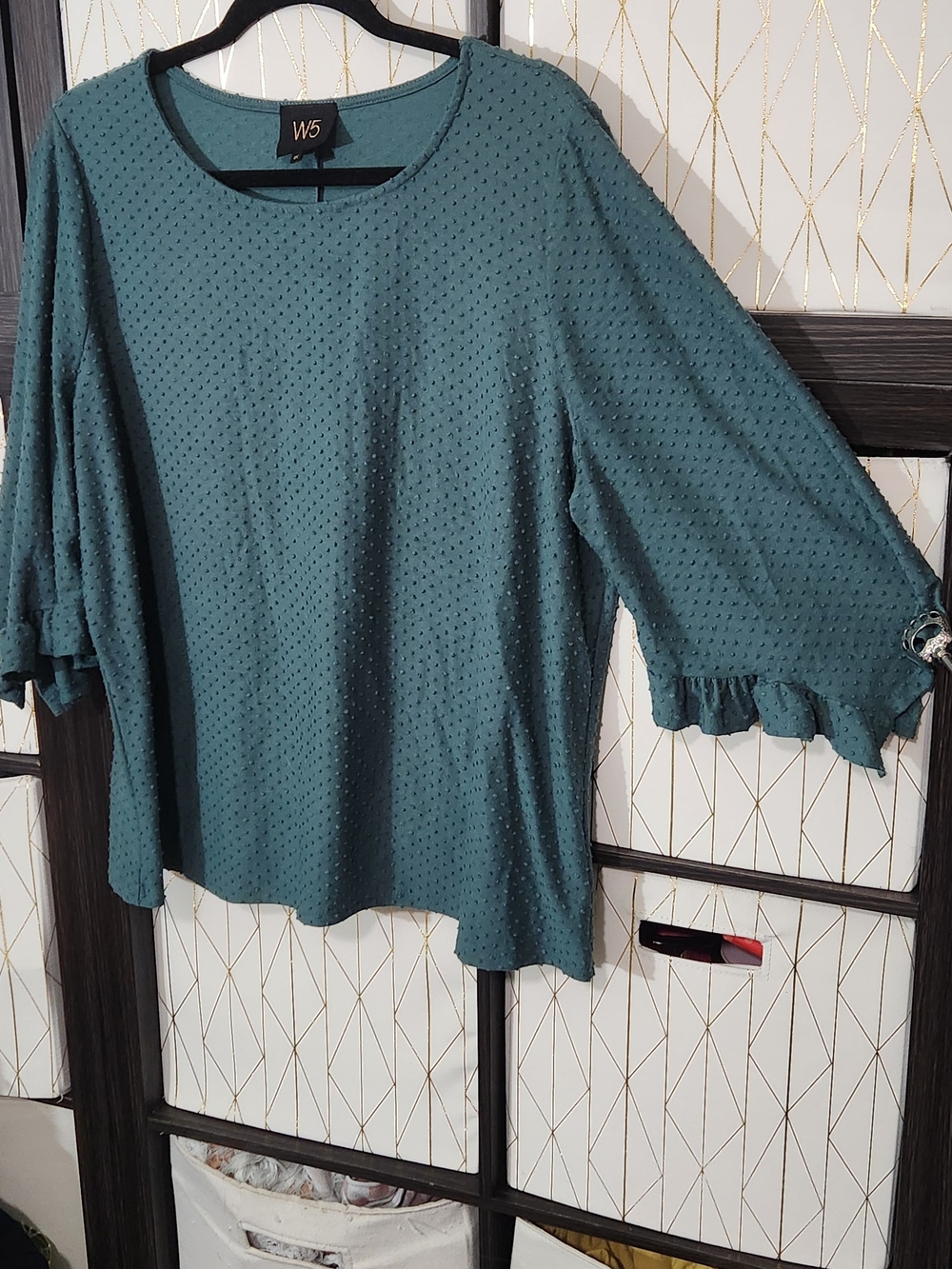 W5 Teal Textured Ruffle Sleeve Women's Top